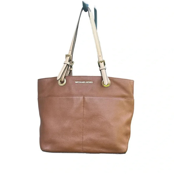 Michael Kors Women's Bedford Shoulder Tote Handbag Purse Medium Saddle Leather